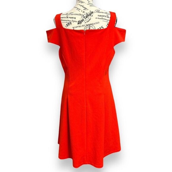 Vince Camuto 14 Red Crepe Midi Dress Cold Shoulder Lined Elegant Cocktail - Picture 6 of 7